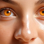 **Close-up of a woman's face, radiant and glowing, after using Vitamin C serum. The skin tone is even and bright, with a healthy, luminous appearance. Focus on the improved texture and overall vibrancy of the complexion. Soft, natural lighting.**